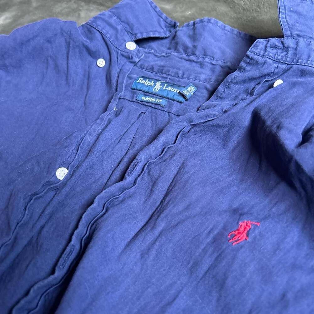 Ralph Lauren Classic Fit Navy Blue Short Sleeve Button-Up Shirt XL